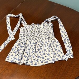 SHEIN White Tank Top with Blue Floral Print